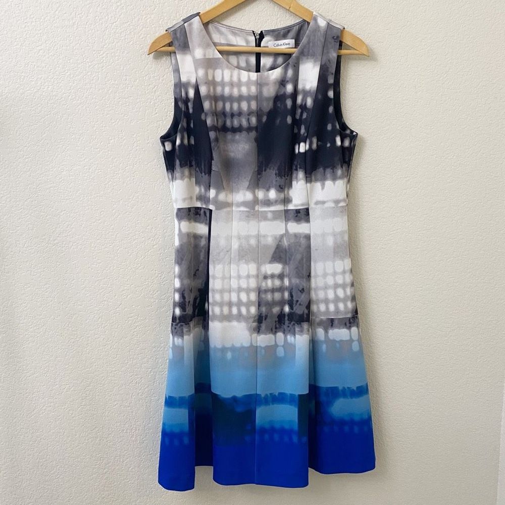 Calvin Klein Gray White and Blue Ombre Sleeveless Dress